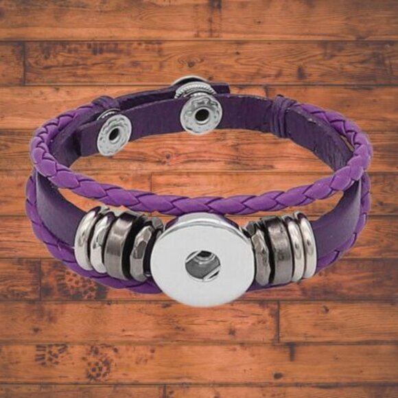 Purple Leather Snap Button Bracelet - Picture 1 of 4